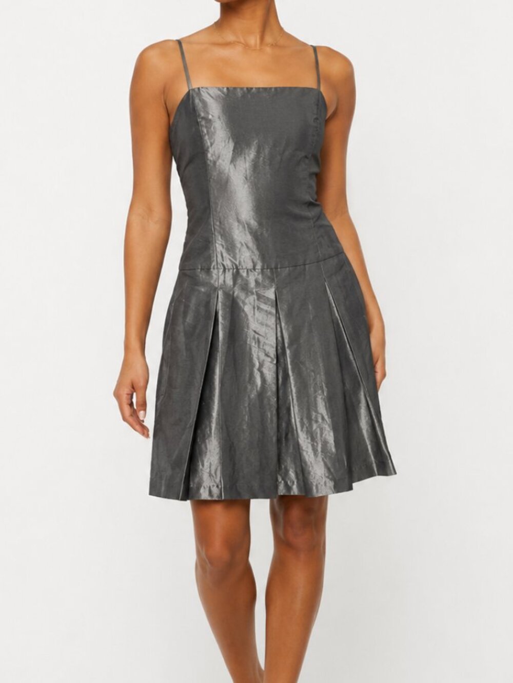 NWT Express Size 11 Metallic Charcoal Pleated Mini Dress Y2K 00's Party Cocktail